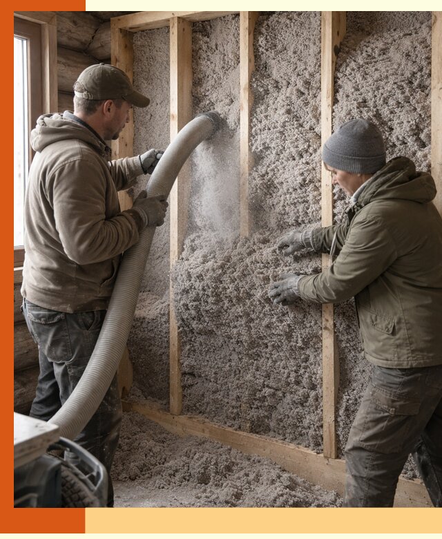 Утепление бревенчатого дома эковатой в Фурманове