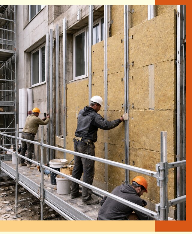 Утепление вентилируемого фасада в Фурманове от 5705 руб/м2 — монтаж и утепление вентфасад | ТепломастерФрв