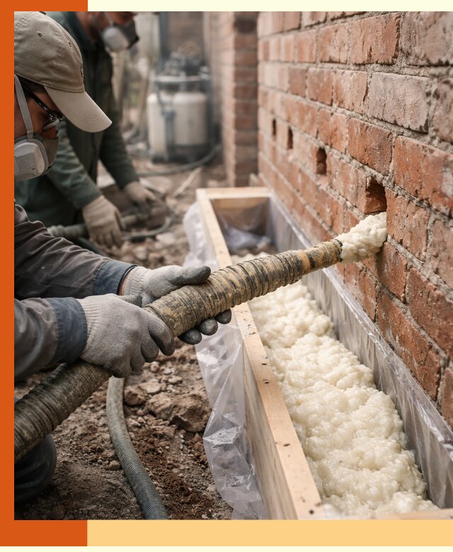 Заливка ППУ в пустоты кирпичной стены в Фурманове