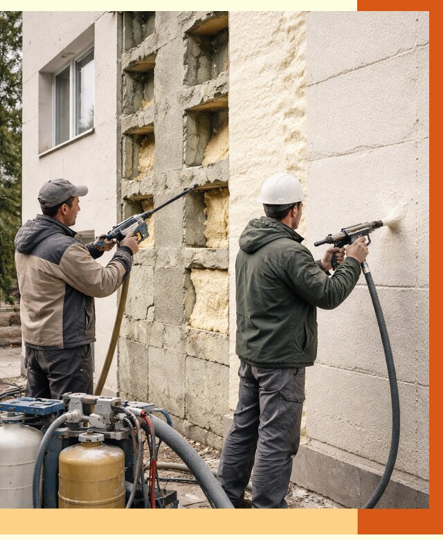 Заполнение пустот фасада в Фурманове от 4585 руб. — утепление пустот облицовки | ТепломастерФрв